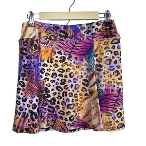 Dona Jo Skirt Size‎ 2 / Large Mixed Animal Print Skort Colorful Flounce Hem